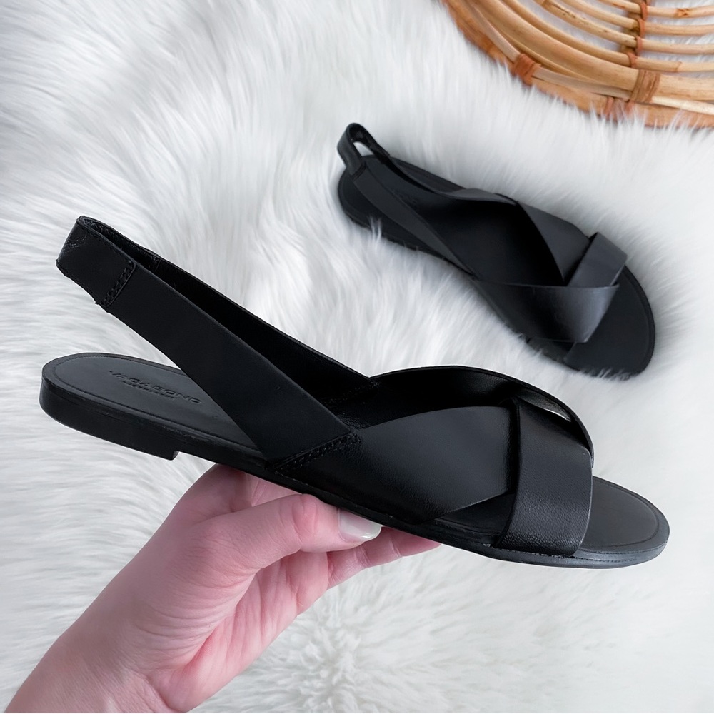 Vagabond Tia 2.0 Leather Ankle Strap Slingback Sandals Black Bohemian